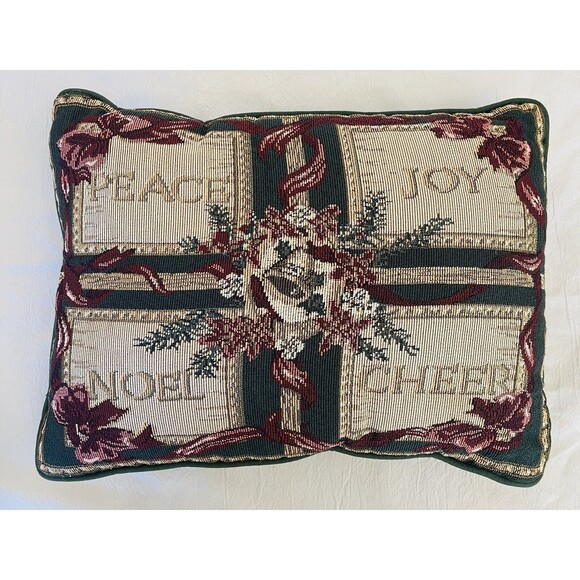 Christmas Tapestry Throw Pillow 16"x12" – Peace, Joy, Noel, Cheer Accent Decor - Picture 1 of 5
